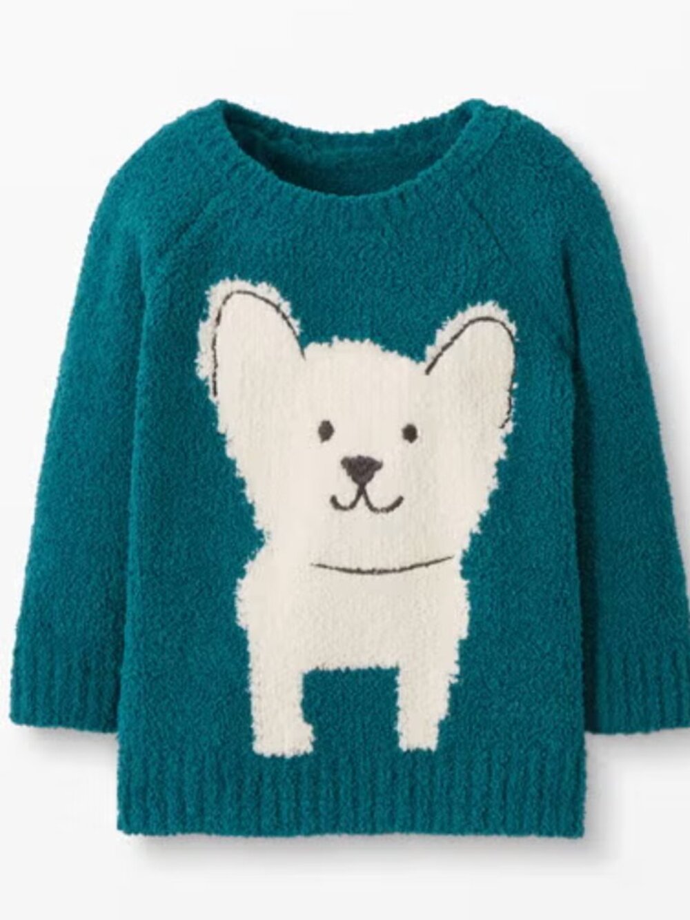 Hanna Andersson Cozy Critters Dog Marshmallow Teal Sweater